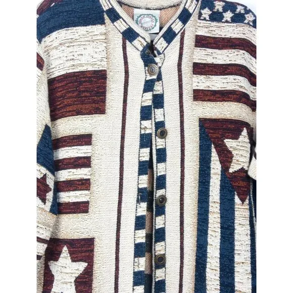 Vintage Colonial Flag Cardigan Sweater One Size 250th Birthday American Spirit